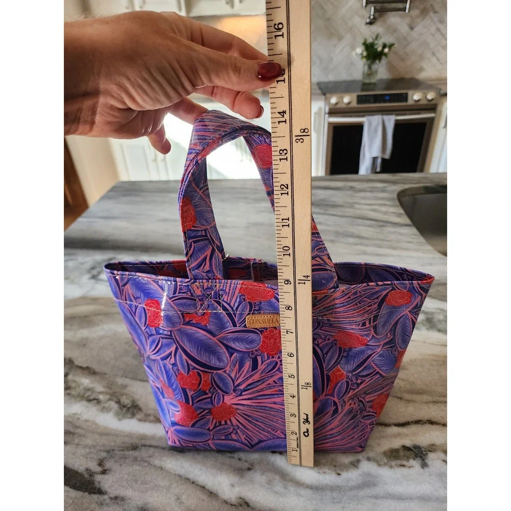 Consuela Grab & Go Mini Tote Bag Purple Floral Cactus Print Coated Canvas NWT